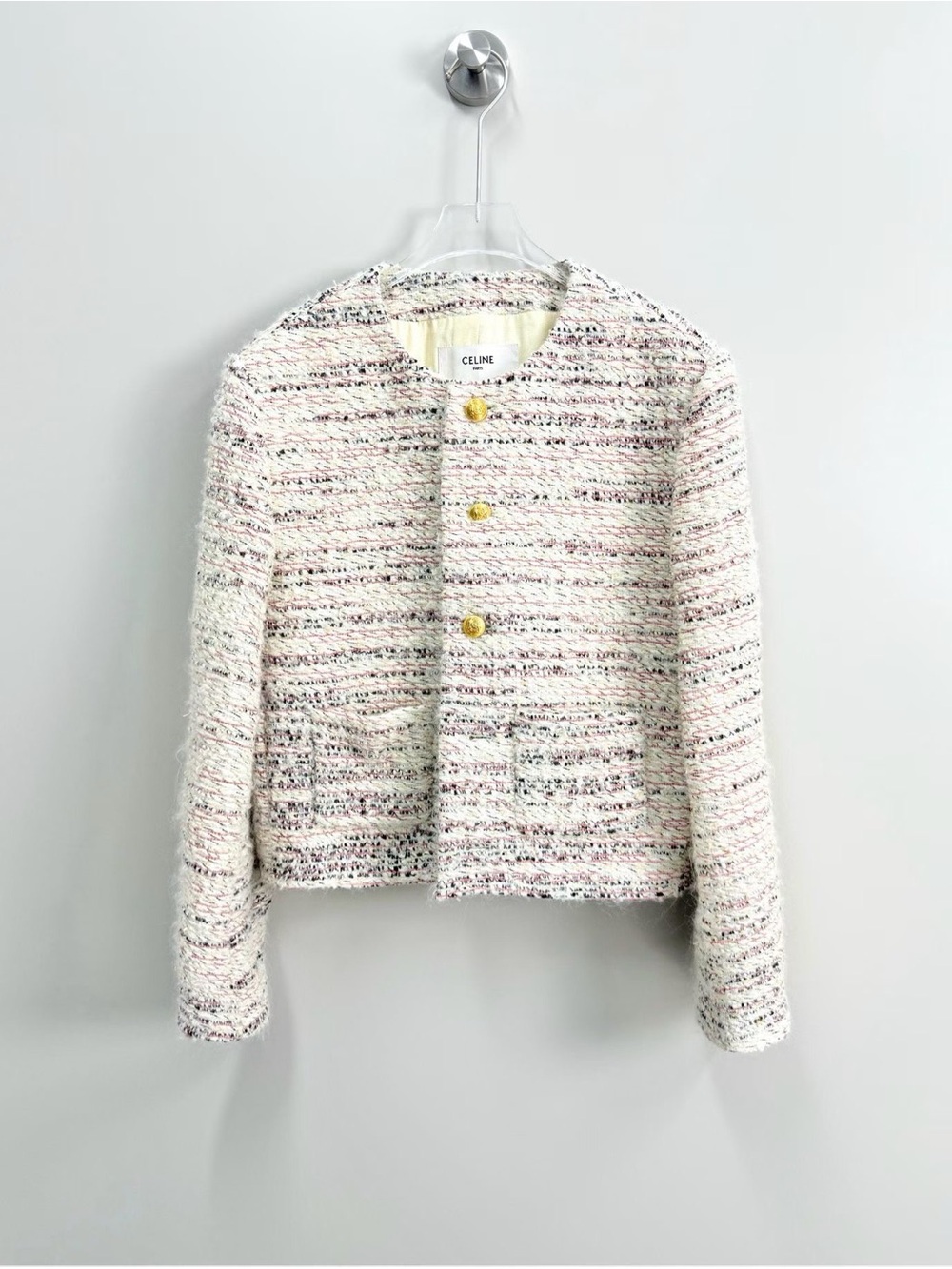 Celine Cream Tweed Jacket with Subtle Pink & Black Threading